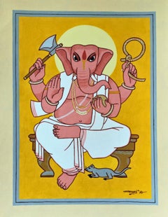 Ganesha, Tempera on Board by Lalu Prasad Shaw "In Stock"