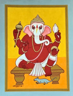 Ganesha, Tempera on Board by Lalu Prasad Shaw "In Stock"