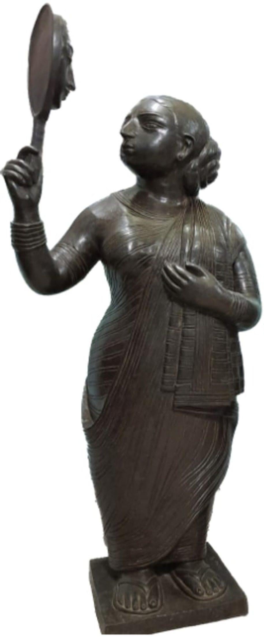 Lalu Prasad Shaw - Babuana - 44 x 23 x 16 inches
Bronze, Edition-3/5.

Style : Known widely for his highly stylized portraits of Bengali women and couples, Lalu Prasad Shaw’s works lay the most emphasis on his subject’s physical characteristics.