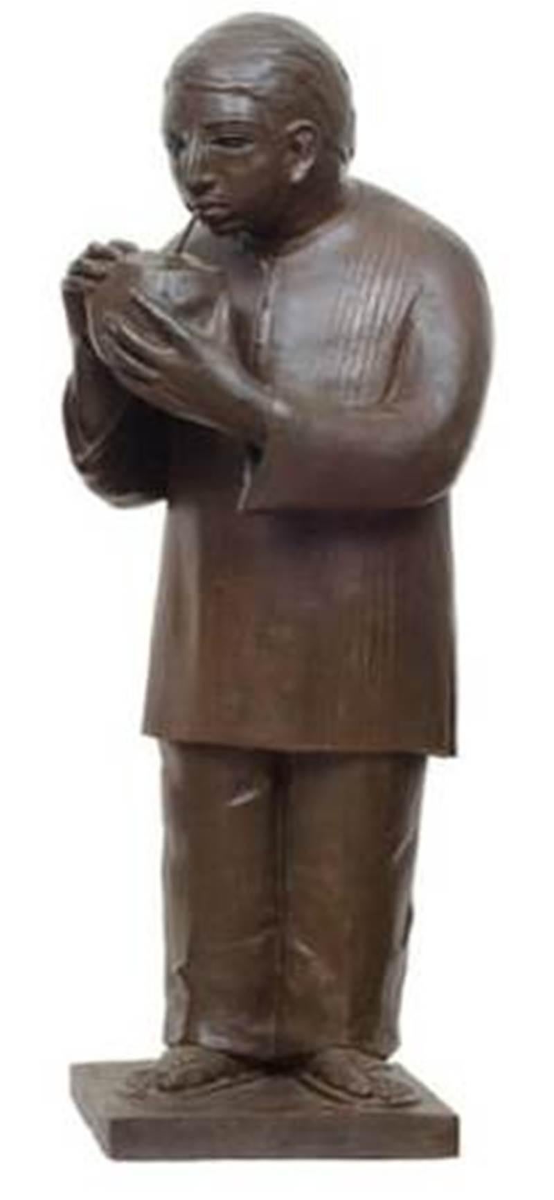 Pipasha, Figurativo, Bronce, por el Artista Indio Moderno Lalu Prasad Shaw 