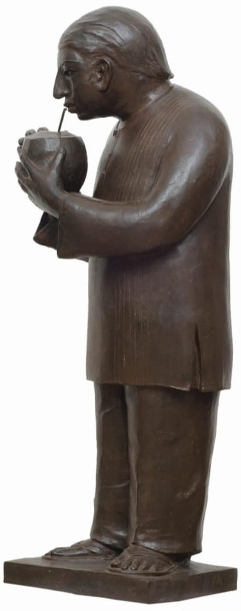Pipasha, Figurativo, Bronce, por el Artista Indio Moderno Lalu Prasad Shaw 