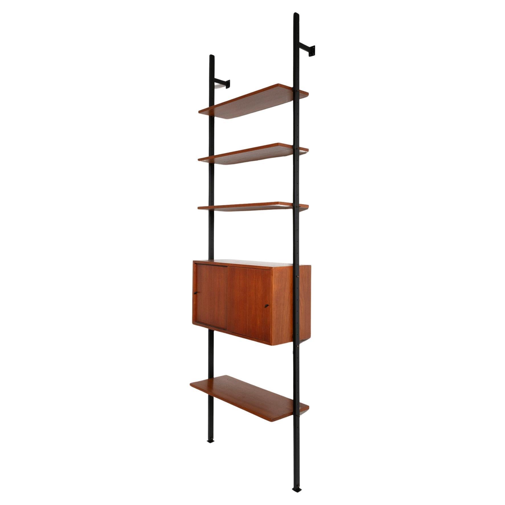 "Lama" Minimal Wood and Metal Bookcase by Paolo Tilche for Arform, Italy, 1960s For Sale