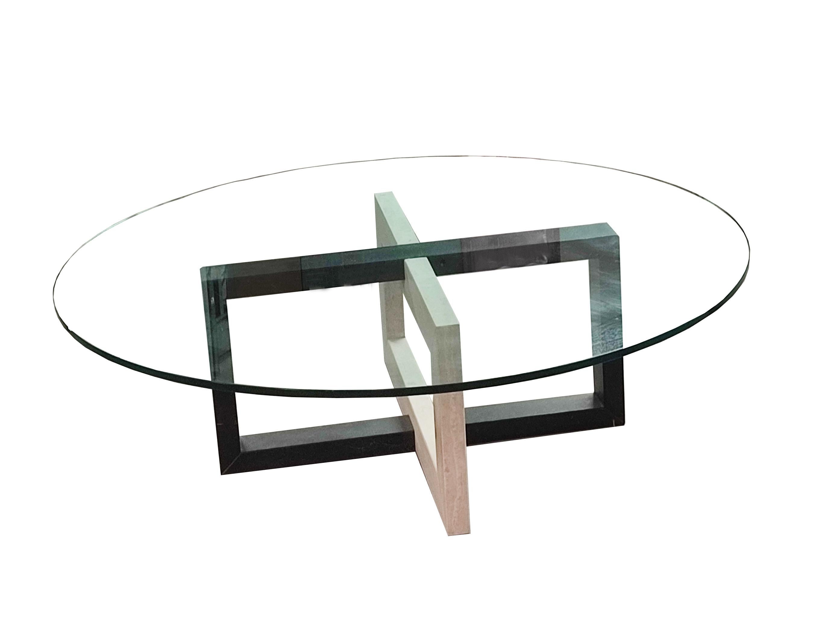 Espagnol Table basse Lama Roman en marbre travertin et ardoise noire Luxury Furniture Espagne en vente