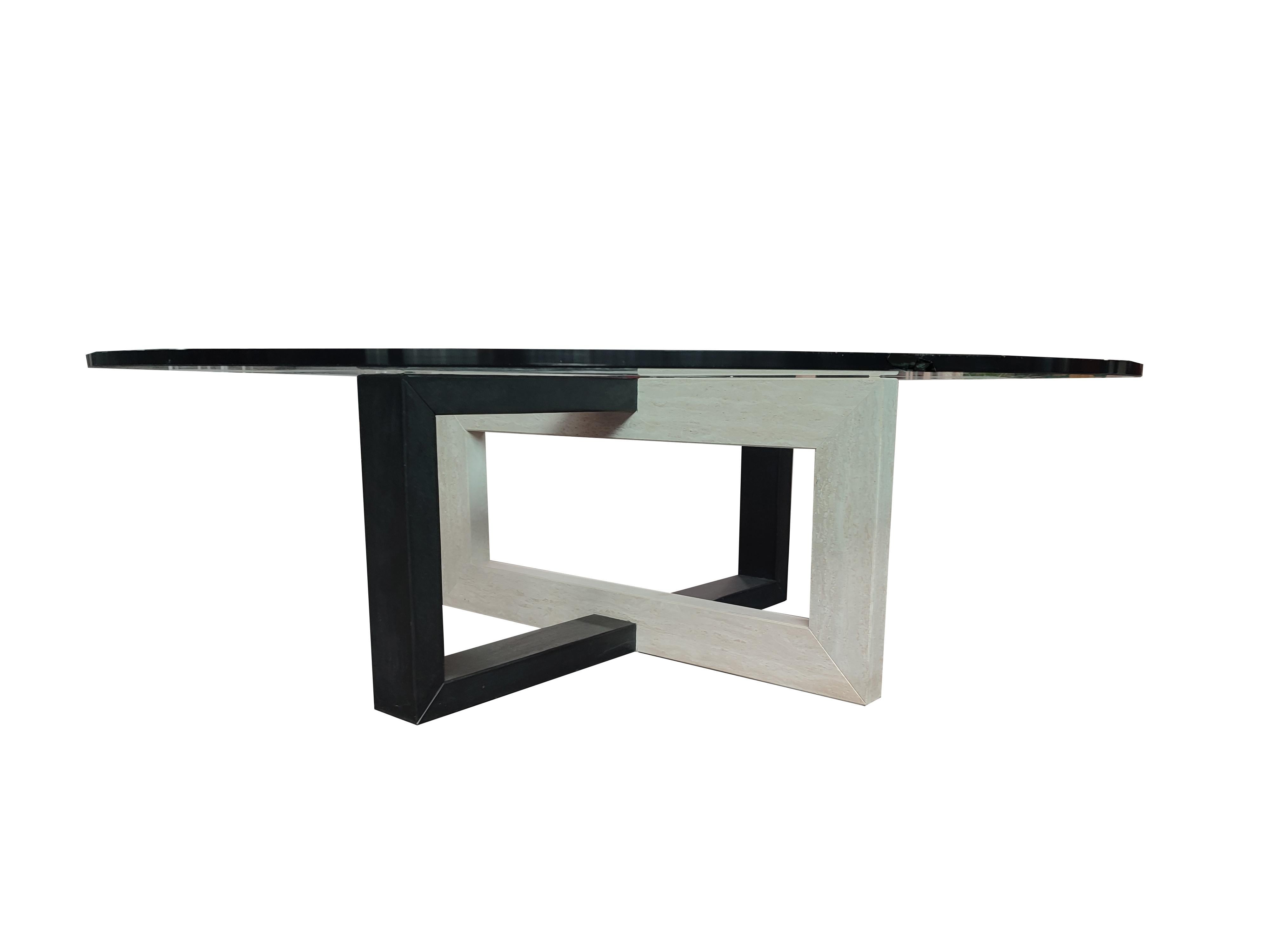 Fait main Table basse Lama Roman en marbre travertin et ardoise noire Luxury Furniture Espagne en vente