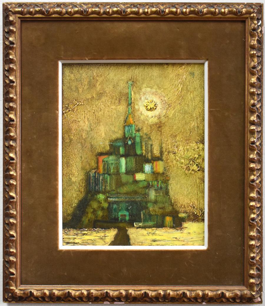 Lamar Briggs Landscape Painting - "ABSTRACT CHURCH TOWER"