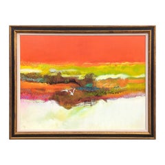 "Dream Beach" Modernes abstraktes Landschaftsgemälde in Rot-, Orange- und Gelbtönen