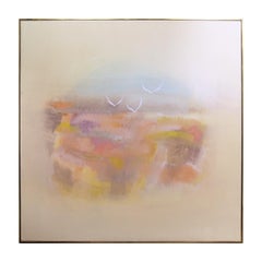 “Guusin Flight” Pink and Purple Toned Abstract Seascape with Seagulls Painting