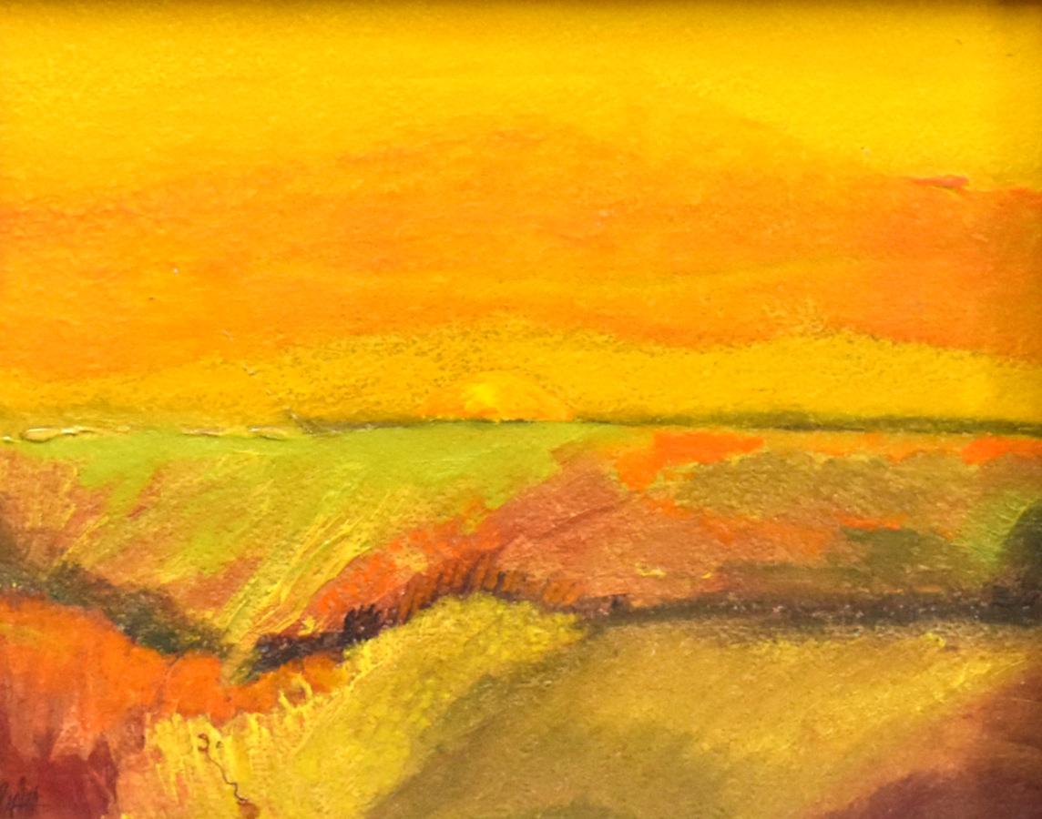 «OUSTON Sunset » TEXAS MID CENTURY MODERN LANDSCAPE LAMAR BRIGGS  (1935-2015) - Painting de Lamar Briggs