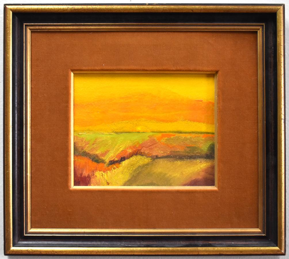 Landscape Painting Lamar Briggs - «OUSTON Sunset » TEXAS MID CENTURY MODERN LANDSCAPE LAMAR BRIGGS  (1935-2015)
