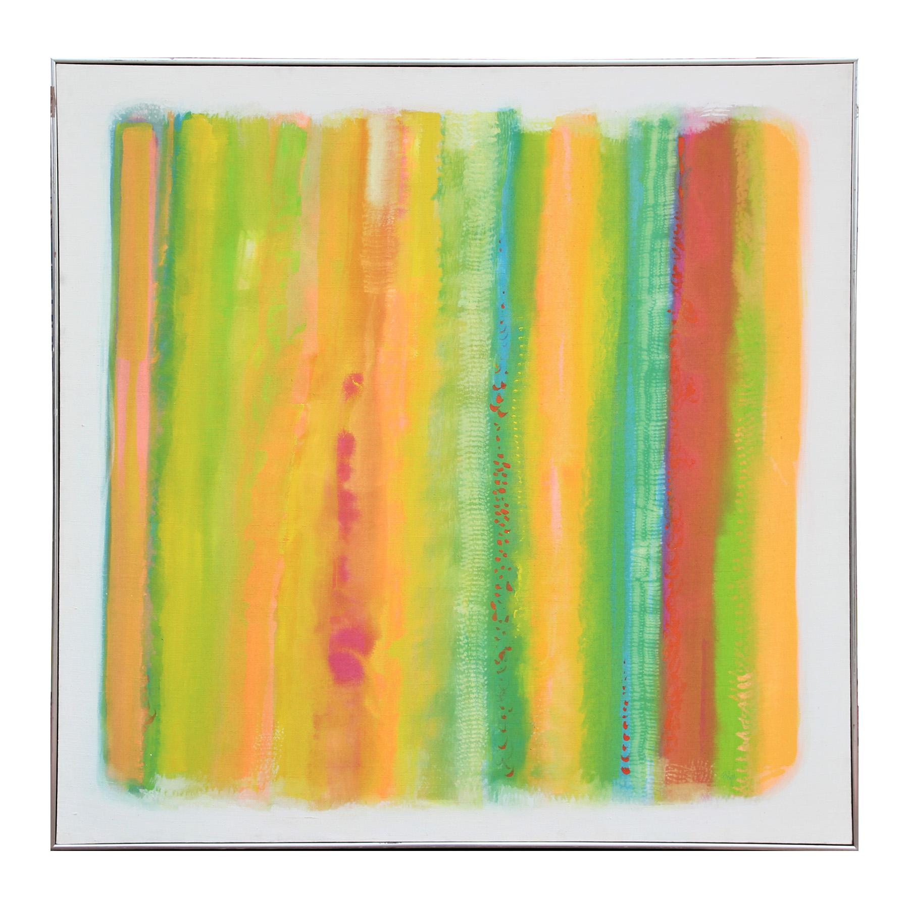 Lamar Briggs Landscape Painting - Large Modern Colorful Bright Yellow, Blue, Green, and Orange Abstract Painting
