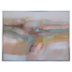 "Mesa Structure" Modern Abstract Pink & Blue Toned Desert Landscape Painting