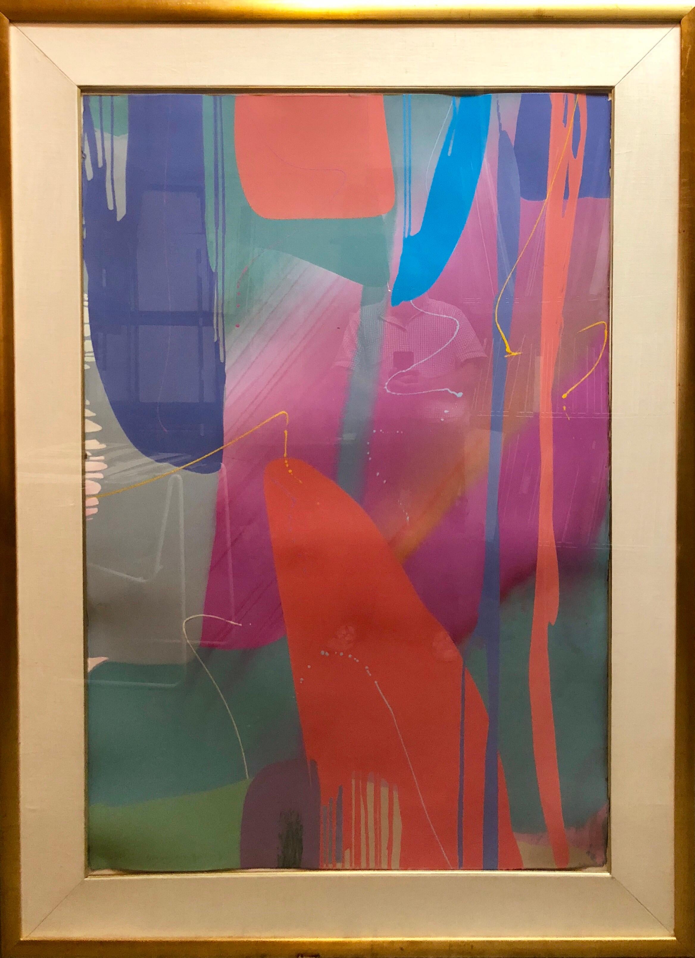 size is with frame. this is a very large piece.
Bright, vivid, large Abstract Expressionist color field painting. Similar in the manner of the colorful abstract works of Paul Jenkins
Lamar Briggs (1935-2015) Well known Texas artist was born in
