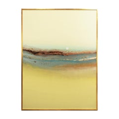 "Moon" Yellow, Blue & Brown Toned Abstract Sunset Painting