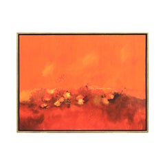 Peinture de paysage impressionniste abstraite aux tons rouge, orange et jaune