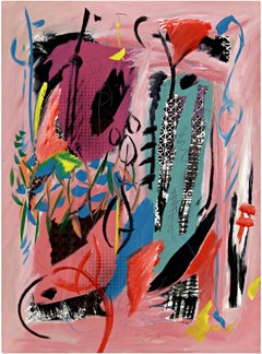 Abstracción única (Pintura expresionista abstracta de campo de color) Firmada, Enmarcada