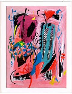 Abstracción única (Pintura expresionista abstracta de campo de color) Firmada, Enmarcada