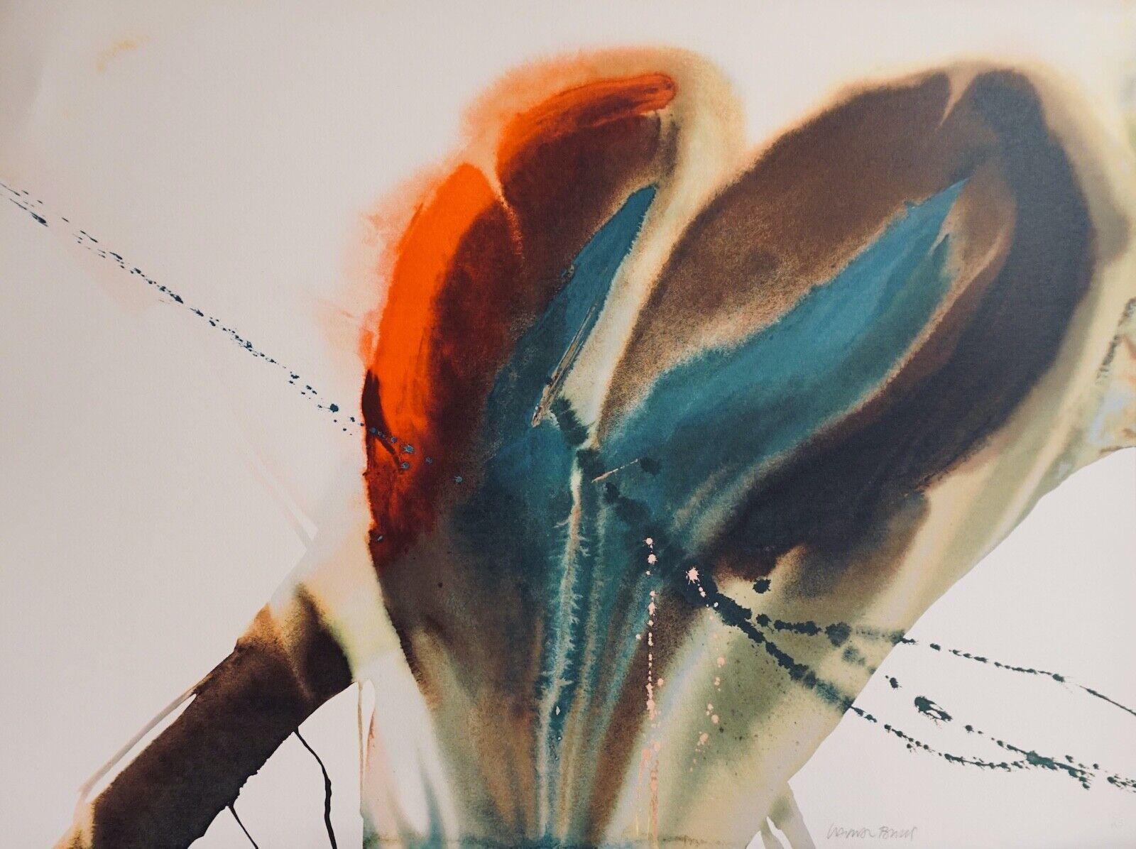 Lamar Briggs Abstract Print - Brown, Blue & Red Horizontal