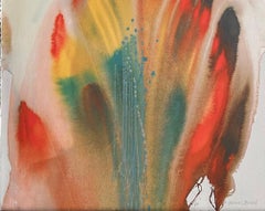 Lithographie signée FEATHER DANCER, lavage de couleur abstrait, culture amérindienne