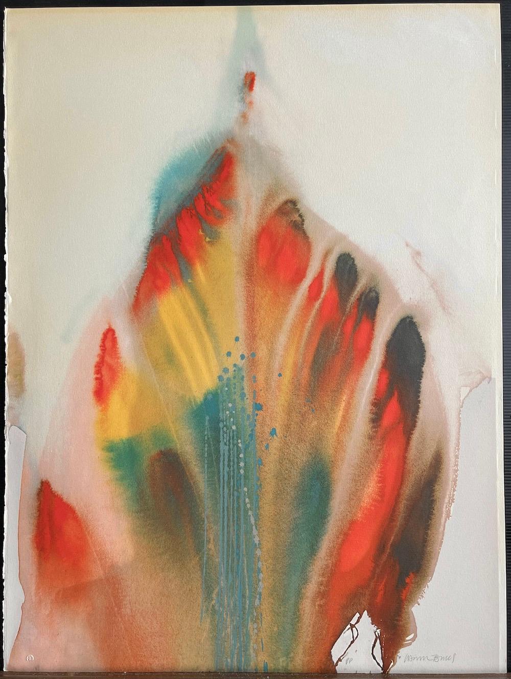 FEATHER DANCER Signed Lithograph, Abstract Color Wash, Native American Culture - Beige Abstract Print by Lamar Briggs