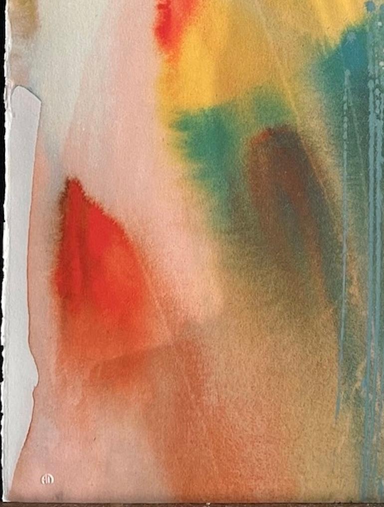 DANZATRICE DI PIUMA Litografia firmata, lavaggio astratto a colori, cultura nativa americana in vendita 1