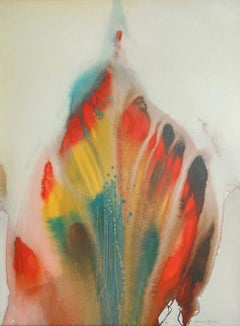 DANZATRICE DI PIUMA Litografia firmata, lavaggio astratto a colori, cultura nativa americana