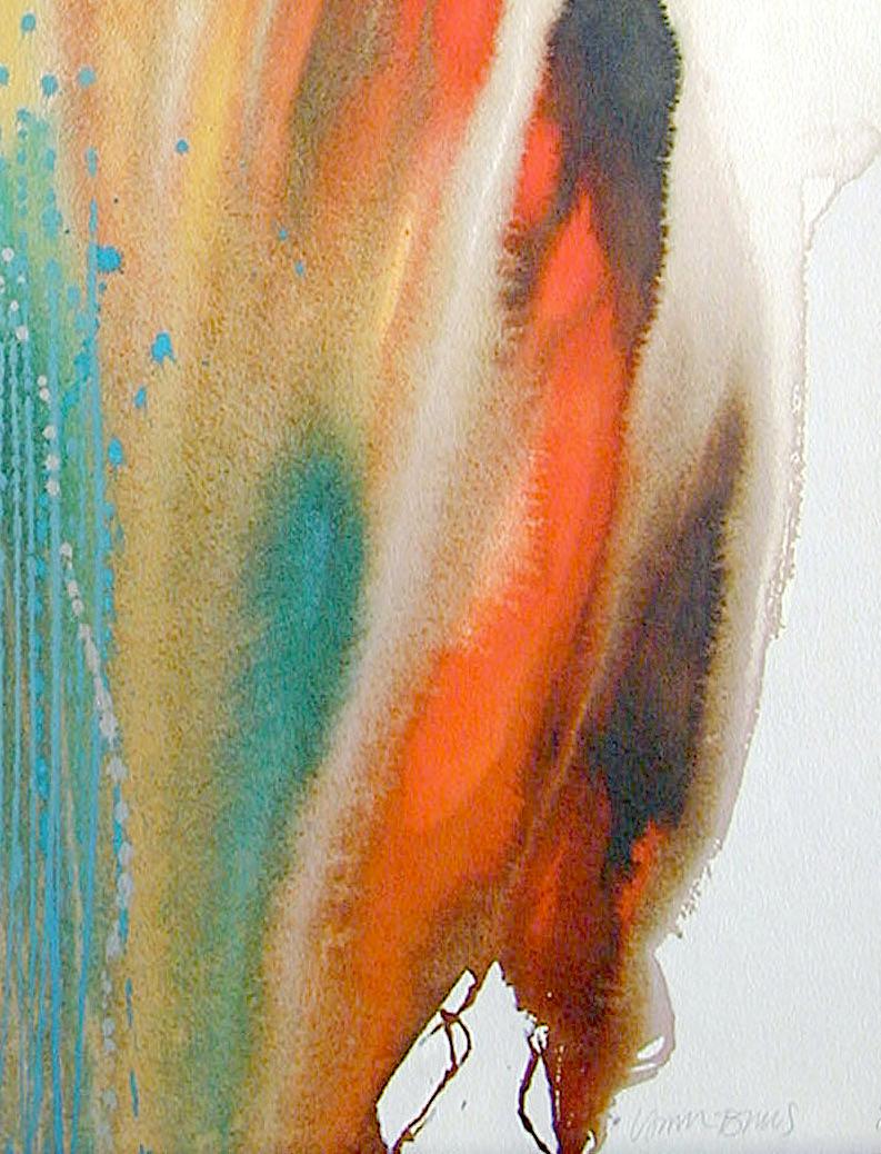 FEATHER DANCER Signed Lithograph, Abstract Color Wash, Native American Culture - Beige Abstract Print by Lamar Briggs