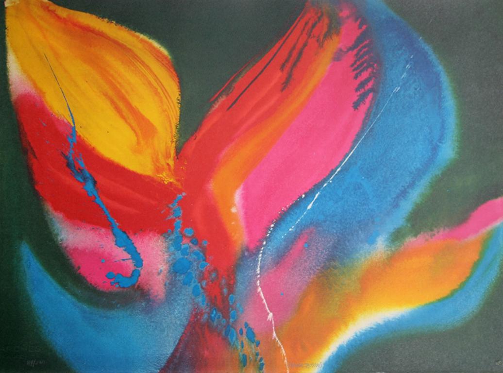 Fire Dancer, Colorful Abstract Expressionist Lithograph by Lamar Briggs