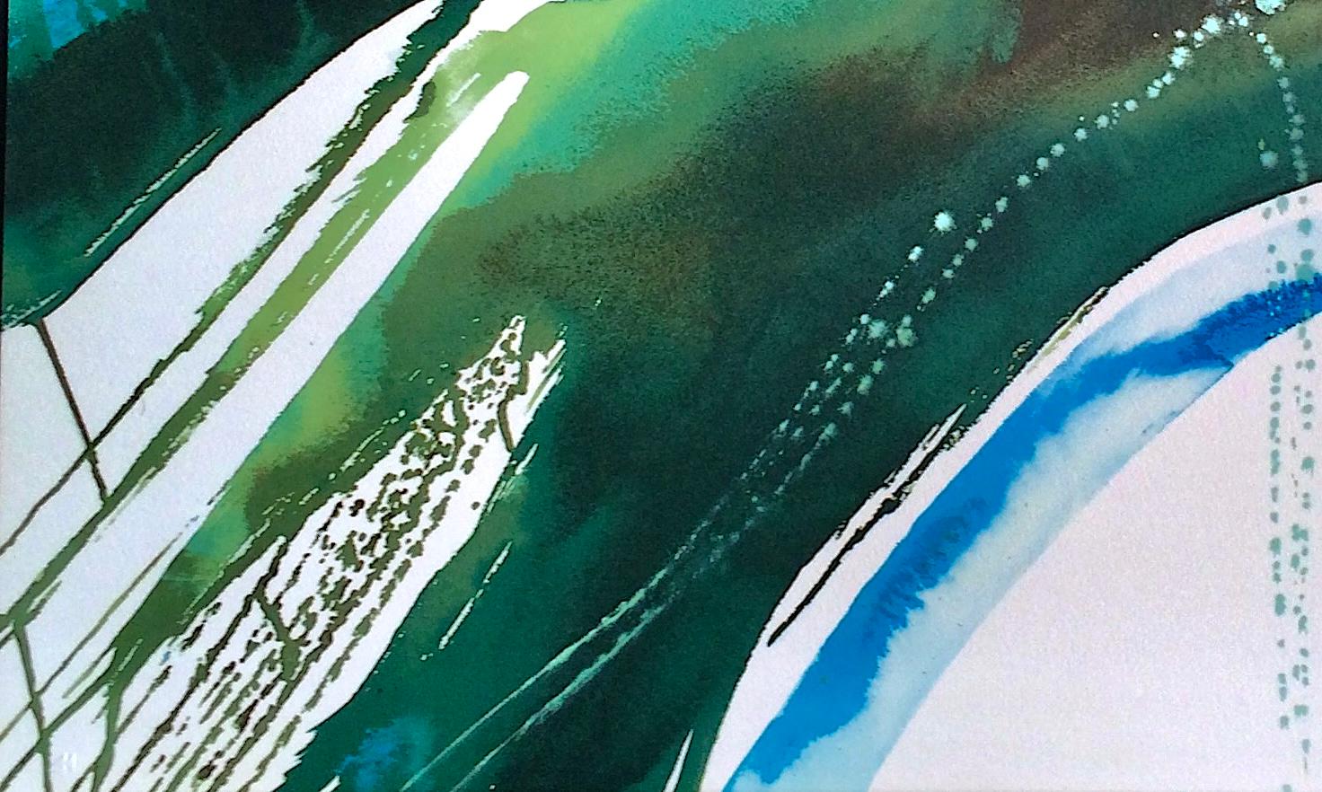 TIVA LANDSCAPE Litografia firmata, acquerello astratto Taupe, Blue Green, Brown - Print Color-Field di Lamar Briggs
