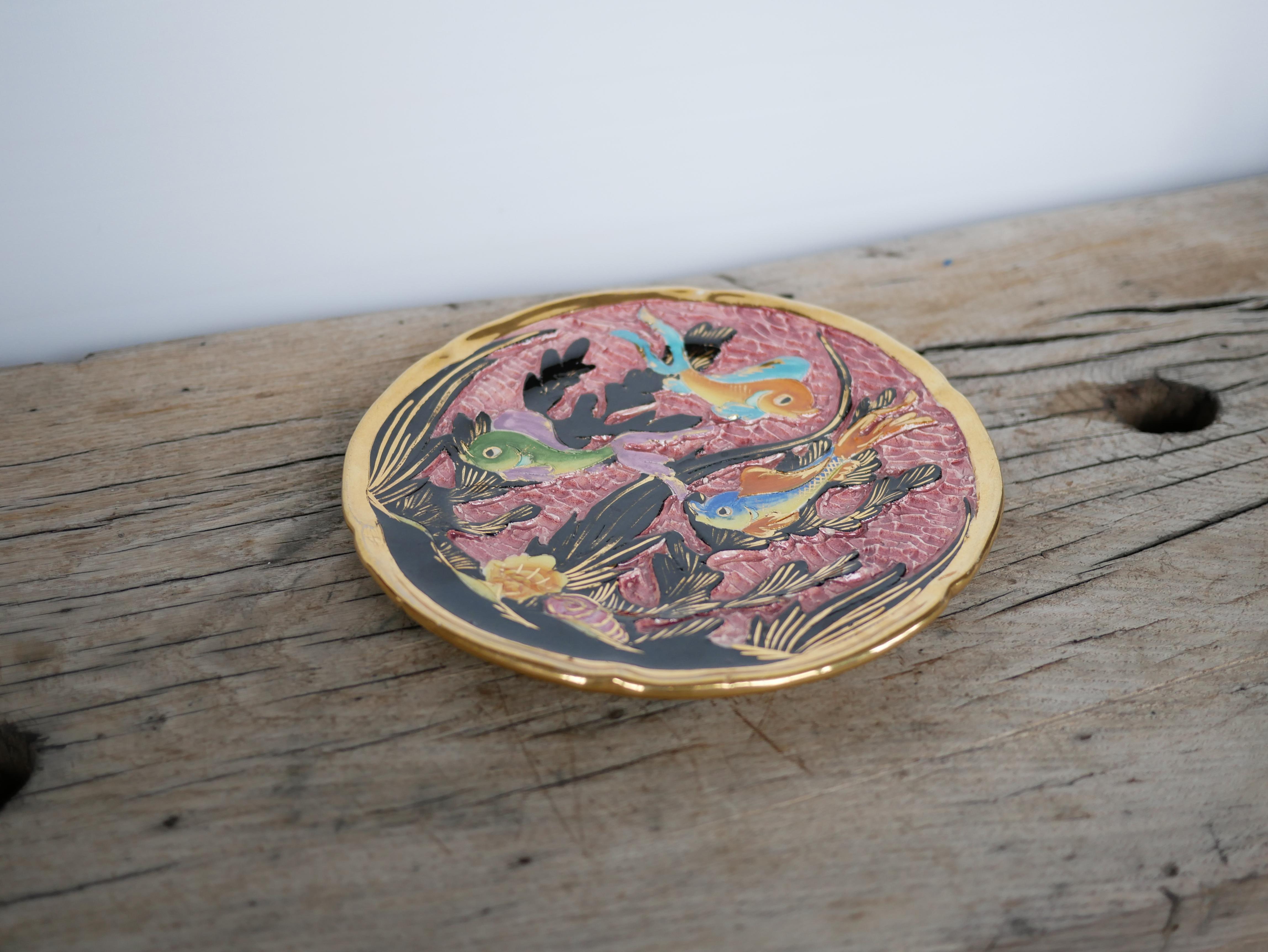 Lamarche art ceramic plate, Vallauris In Good Condition In AIGNAN, FR