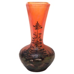 Lamartine Enamel and Cameo Autumn Landscape Glass Vase French/Algerian c1920