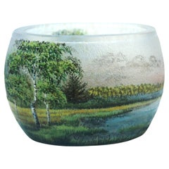 Lamartine-Vase aus Emaille und Kamee- Fluss-Landschaftsglas Französisch/Algerisch um 1920