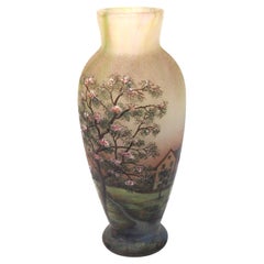 Used Lamartine Enamel and Cameo Summer Landscape Glass Vase French/Algerian c1920
