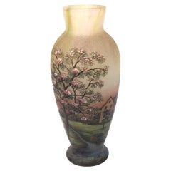 Antique Lamartine Enamel and Cameo Summer Landscape Glass Vase French/Algerian c1920