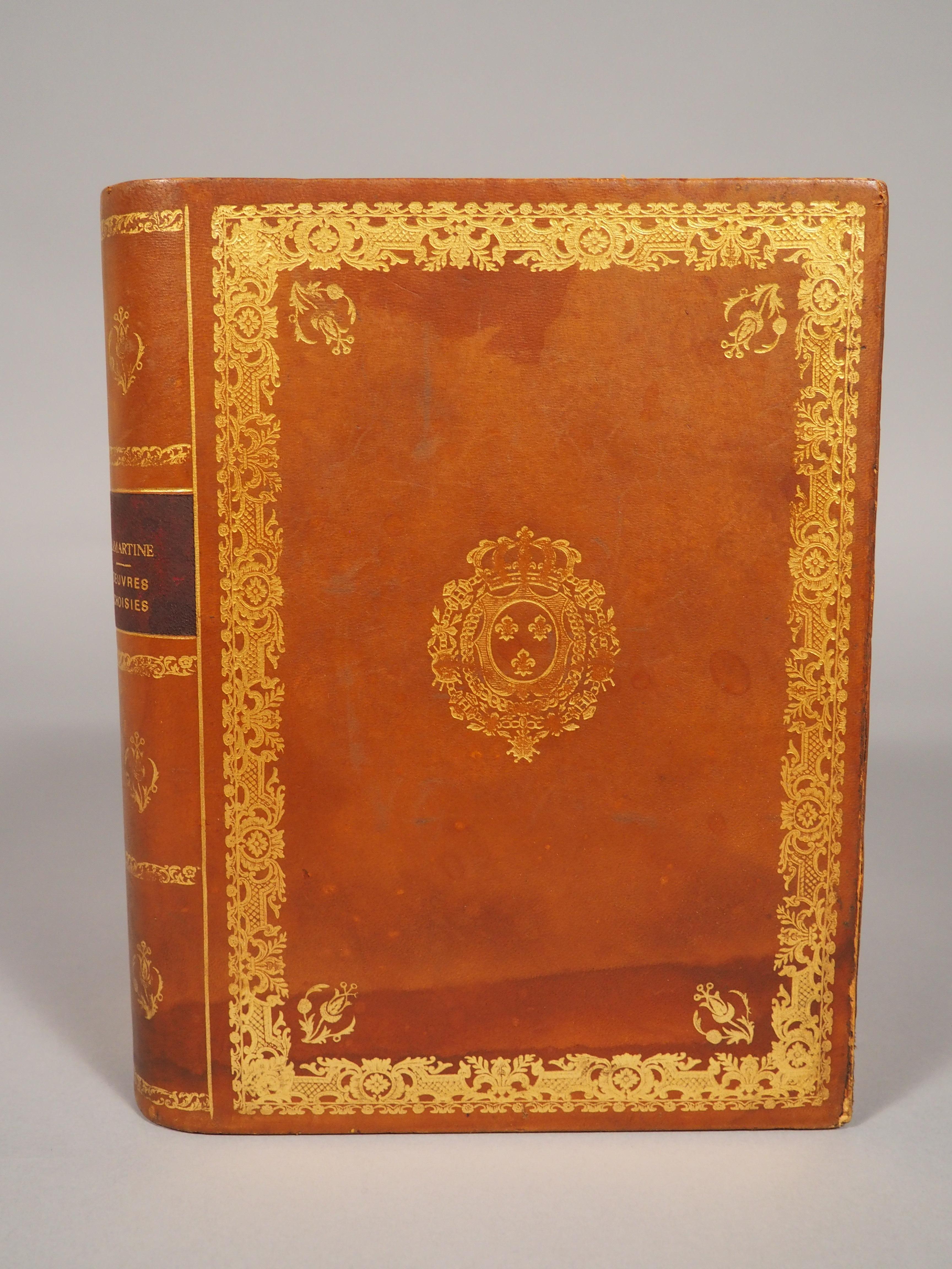 'Oeuvres Choisies di Lamartine', cestino per la carta straccia rilegato in pelle, 1900 In condizioni buone in vendita a Dallas, TX