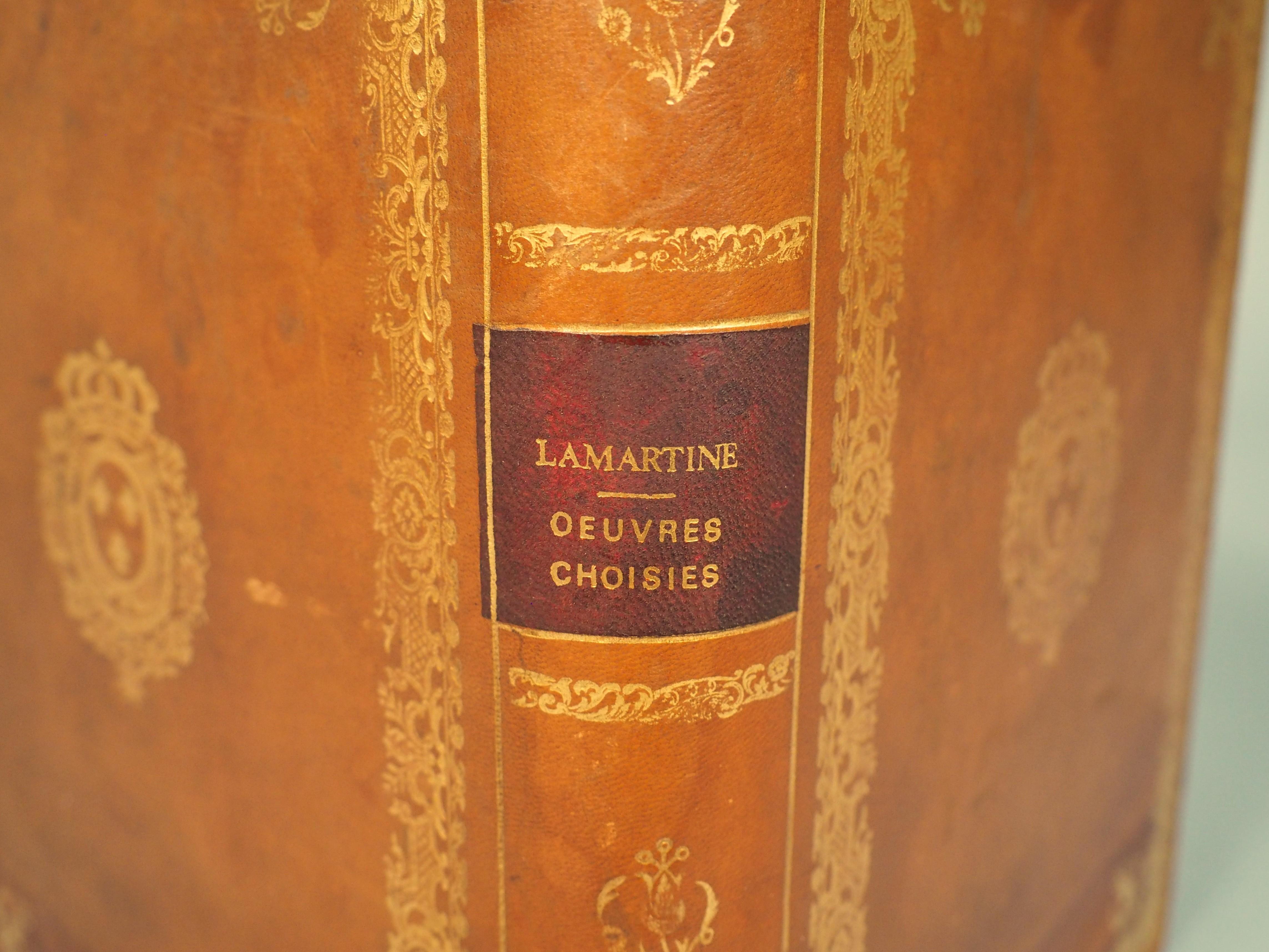 'Oeuvres Choisies di Lamartine', cestino per la carta straccia rilegato in pelle, 1900 in vendita 2