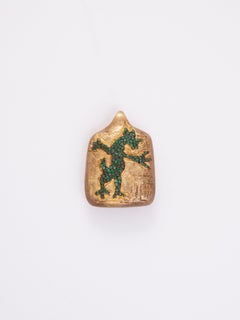 Lamastu Pendant Amulet in Silver, 24K Gold Plating & Emerald with Silver Chain