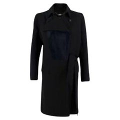 Lamb Fur Trim Black Wool Trench Coat