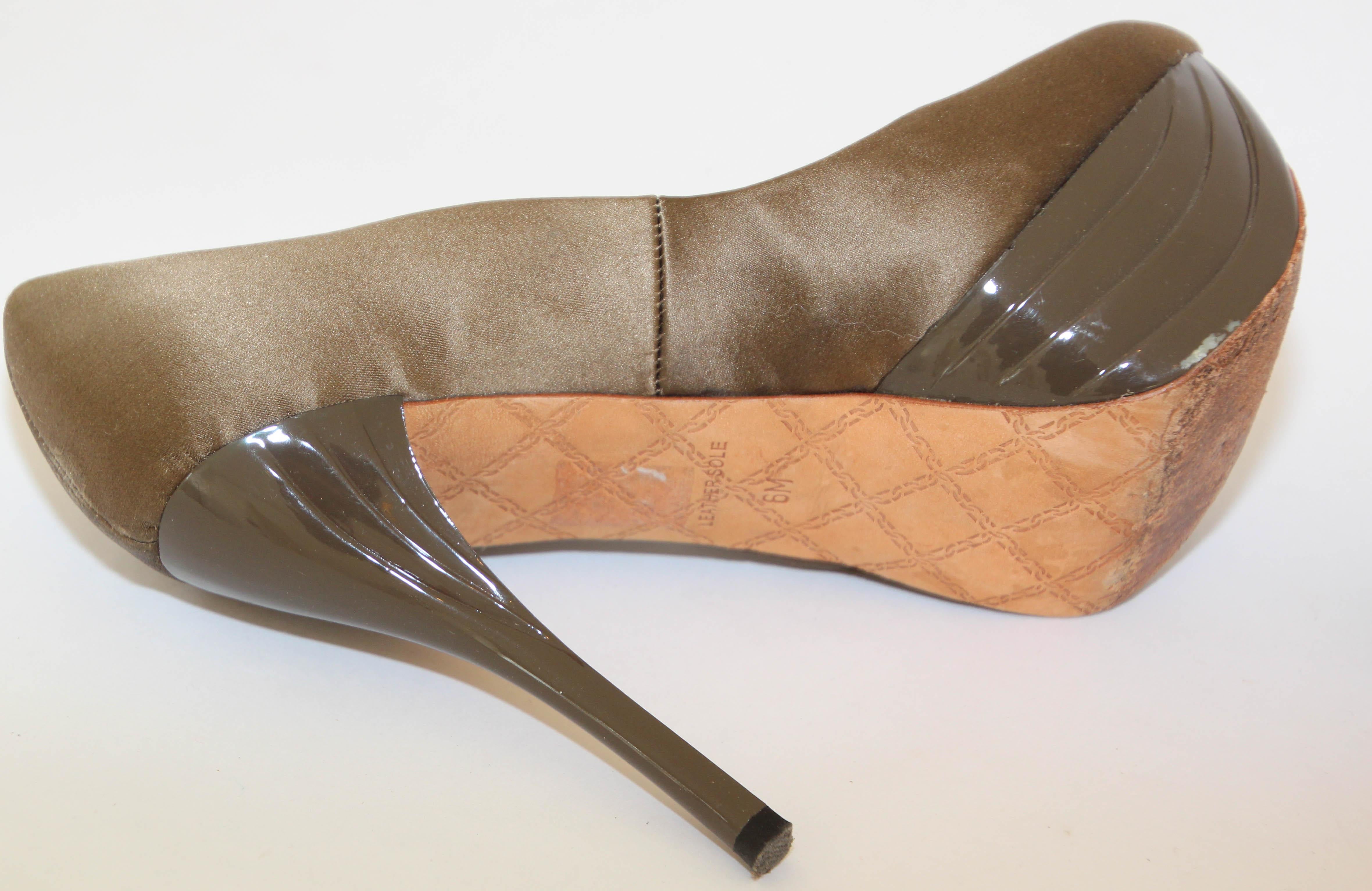 L.A.M.B. LAMB Z-Project Satin and Lacquer Dark Taupe Platform Heels 6 M For Sale 3