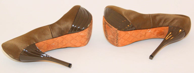 L.A.M.B. LAMB Z-Project Satin and Lacquer Dark Taupe Platform Heels 6 M ...