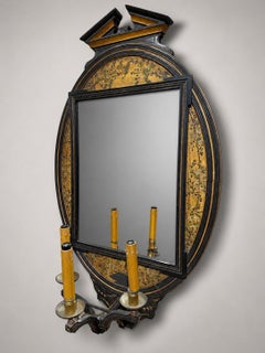 Lamb Of Manchester Aesthetic Movement Ebonized Gilt Chinoiserie Mirrored Sconces