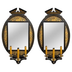 Lamb Of Manchester Aesthetic Movement Ebonized Gilt Chinoiserie Mirrored Sconces