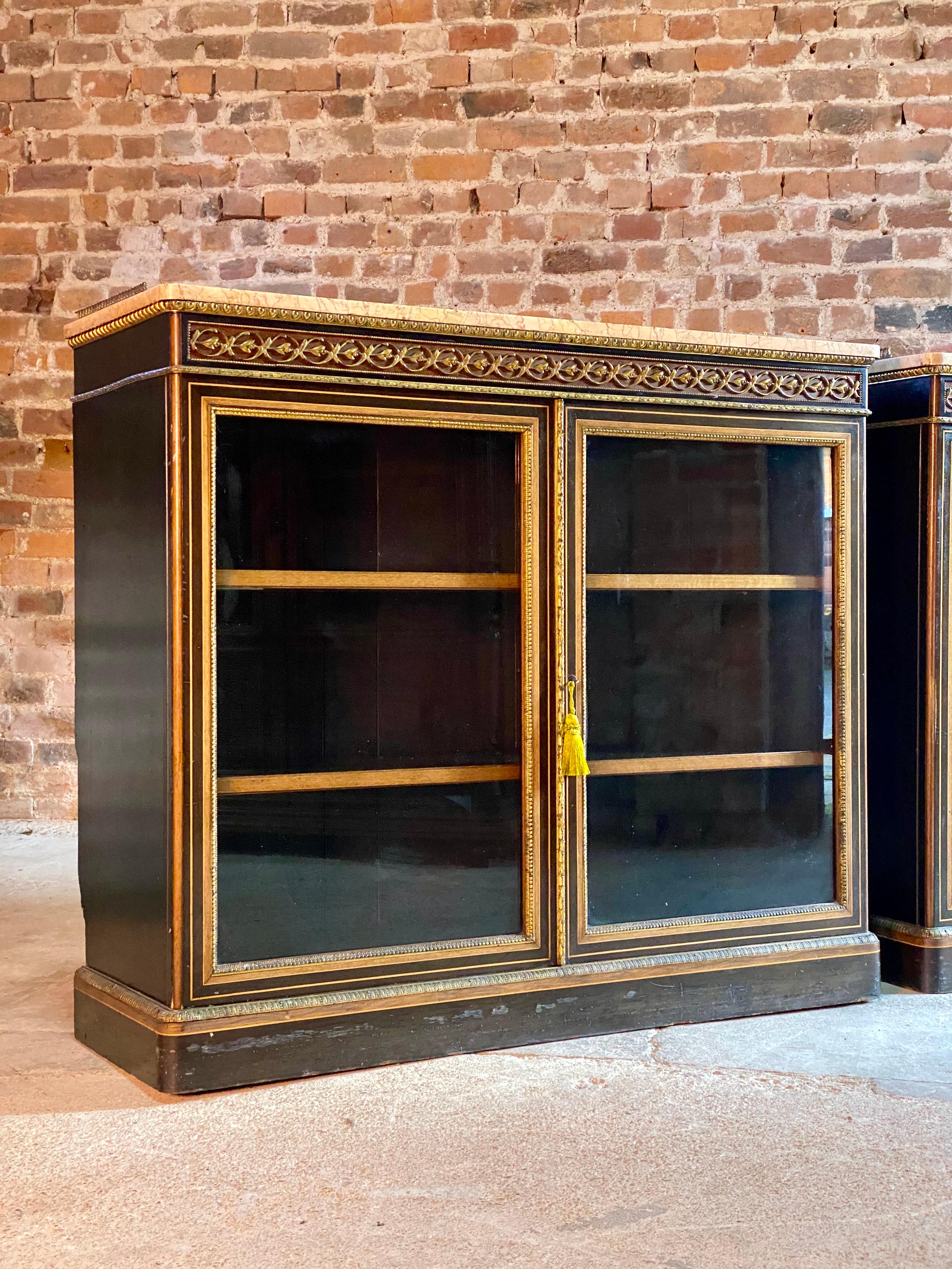 British Lamb of Manchester Pair of Walnut & Gilt Metal Mounted Pier Cabinets, circa 1850