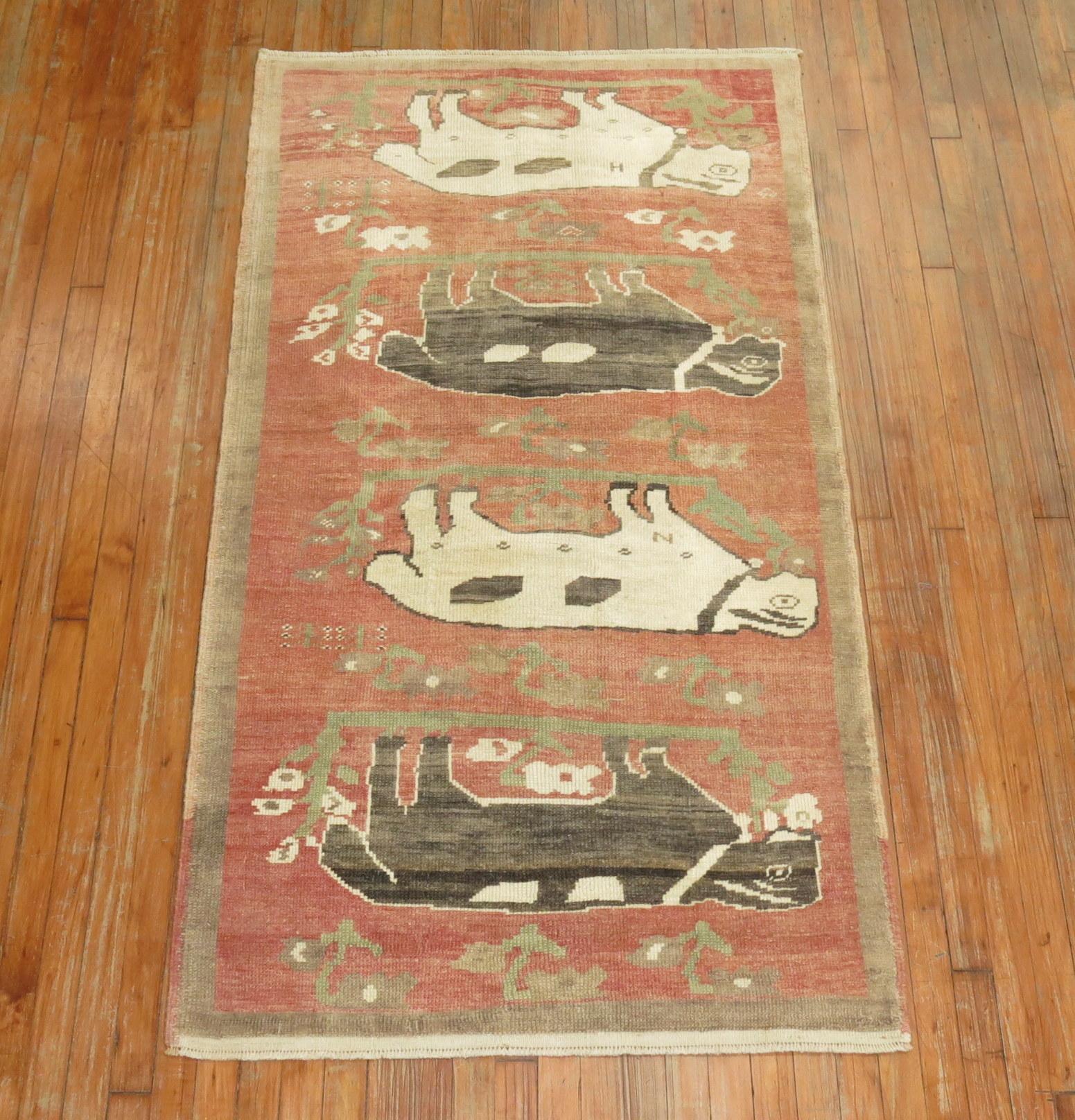 Folk Art Lamb Sheep Turkish Anatolian Rug For Sale