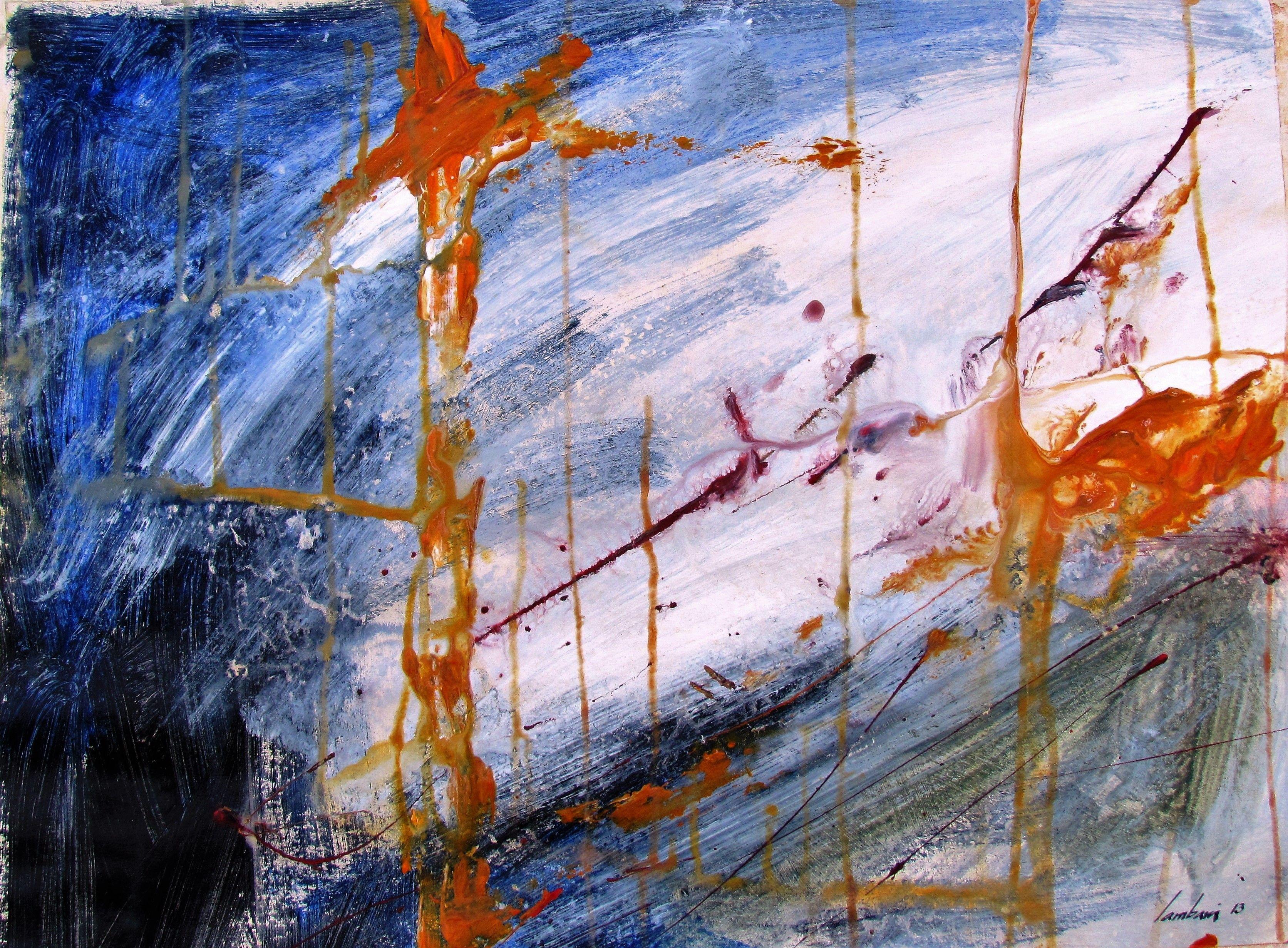 Abstract Painting di Lambarri Lambarri - AB" 22" 13., Pittura, Acrilico su carta