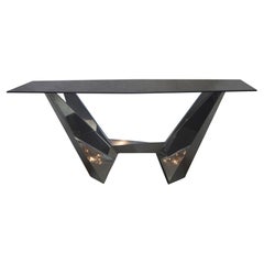 Lambda, table en acier et cristal