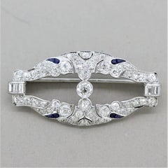 Lambert-Bros Art Deco Diamond Sapphire Platinum Brooch