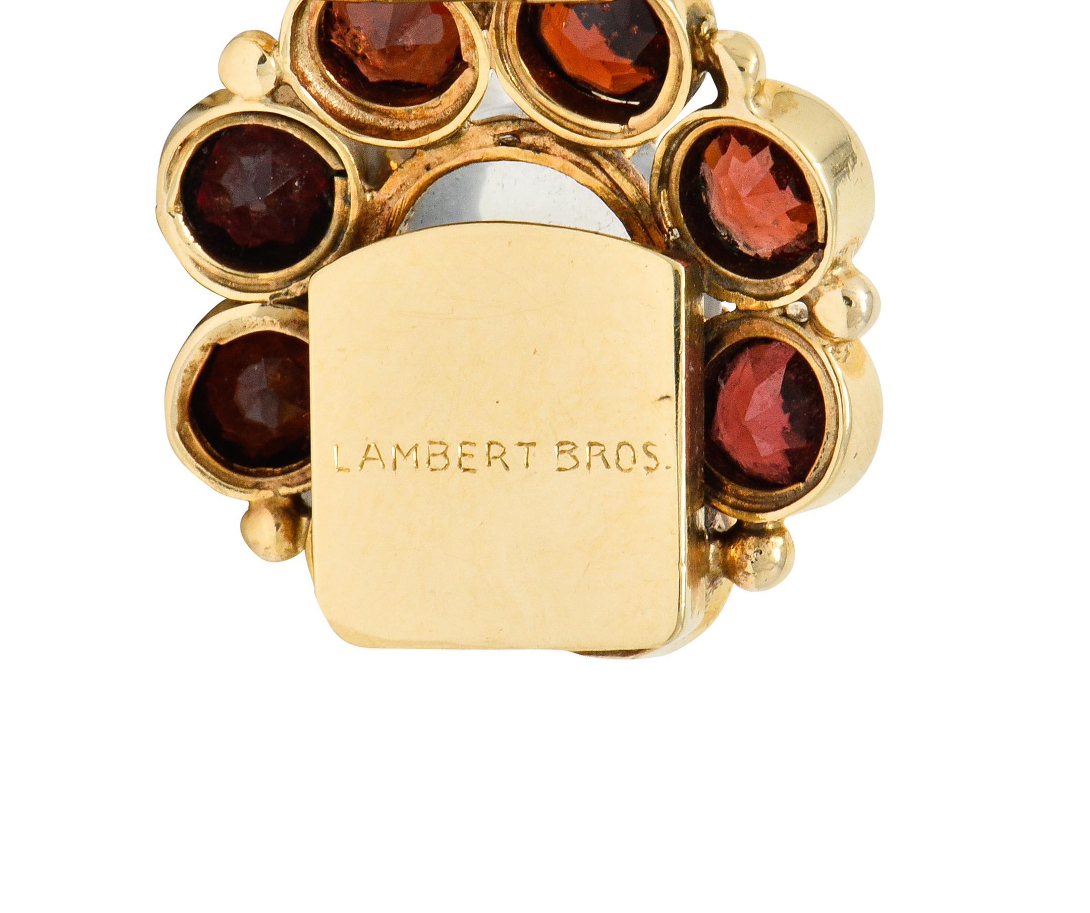 Lambert Bros. Retro Garnet Moonstone 14 Karat Gold Floral Cluster Link Bracelet 1