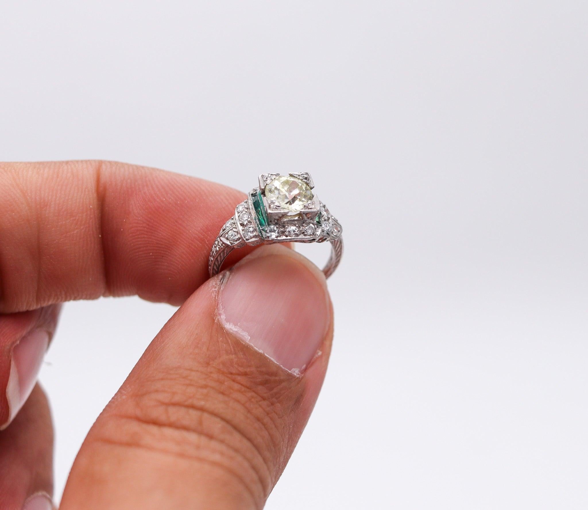 LAMBERT BROTHERS 1925 Art Deco Ring 950 Platinum With 1.33 Ctw Rose Cut Diamonds 5