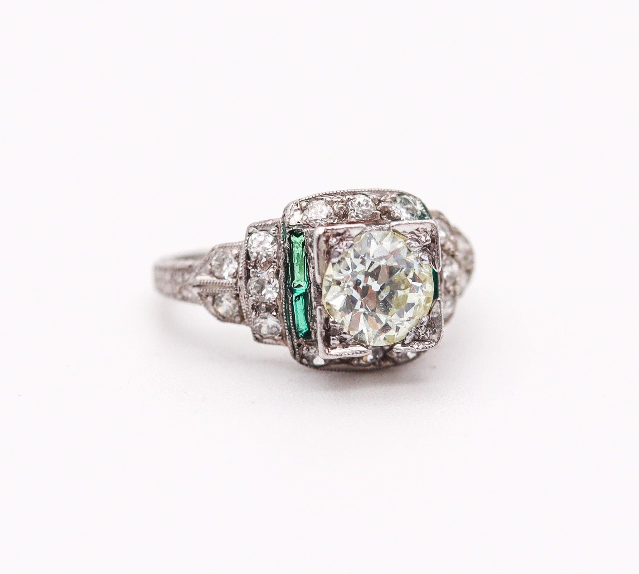 Old European Cut LAMBERT BROTHERS 1925 Art Deco Ring 950 Platinum With 1.33 Ctw Rose Cut Diamonds