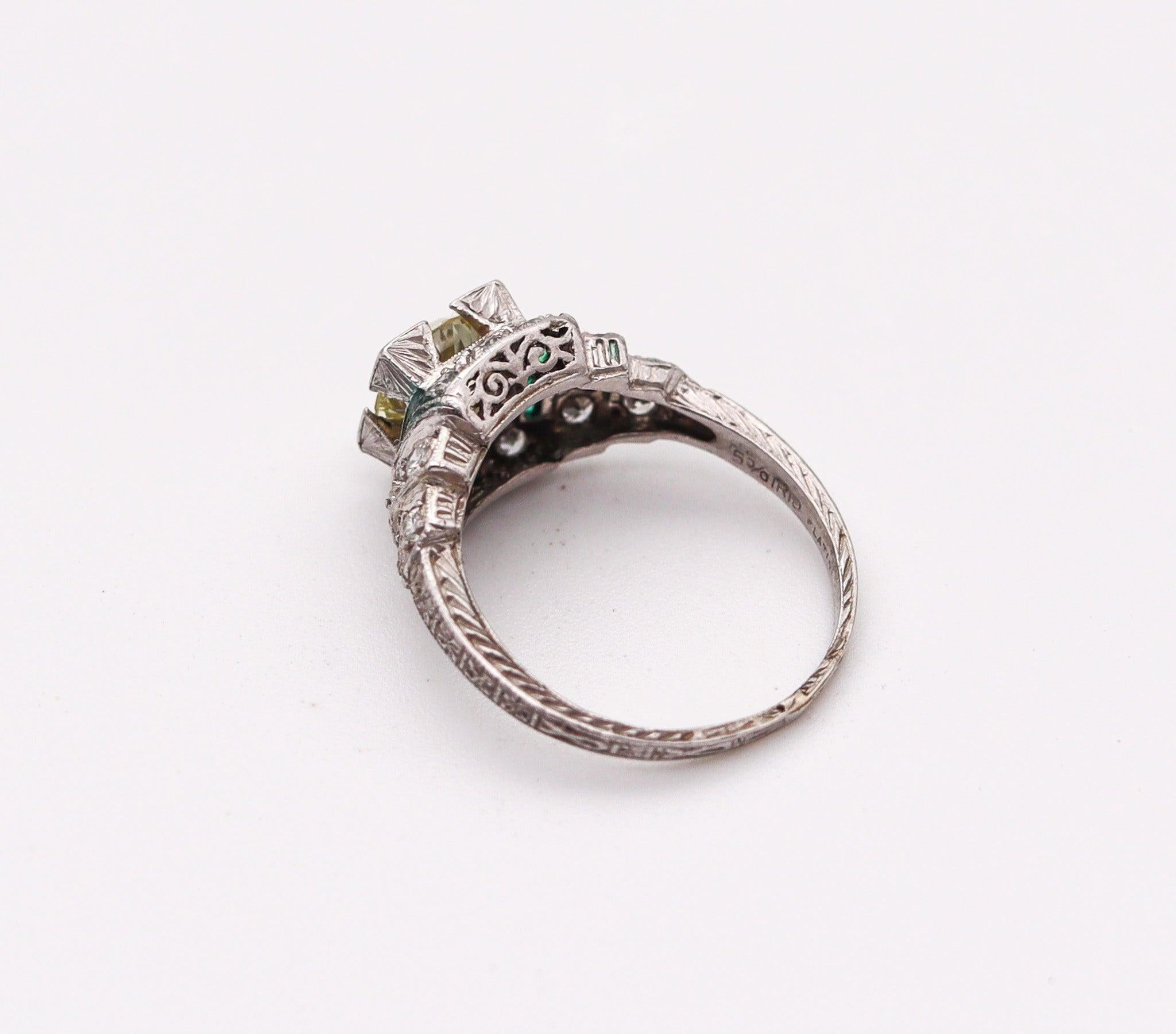 LAMBERT BROTHERS 1925 Art Deco Ring 950 Platinum With 1.33 Ctw Rose Cut Diamonds In Excellent Condition In Miami, FL